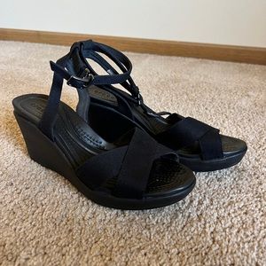 Black Croc Wedge Heels